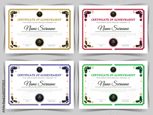 Education Certificate of Achievement Template Design, 4 Color Bundles