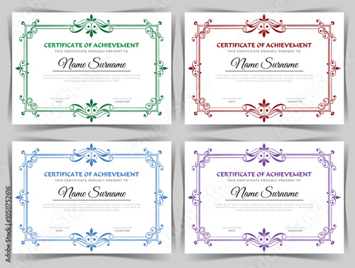 Education Certificate of Achievement Template Design, 4 Color Bundles