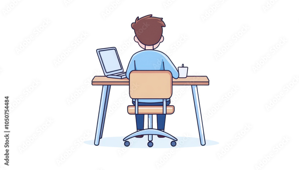 Fototapeta premium Person working from home at a desk with a laptop and a cup.