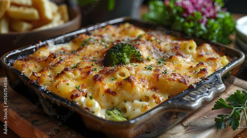 Gourmet Baked Macaroni and Cheese with a Crispy Broccoli Topping for a Delicious and Comforting Meal - Perfect for Family Gatherings or Special Occasions Gourmet Baked Macaroni and Cheese with a Crispy Broccoli Topping for a Delicious and Comforting Meal - Perfect for Family Gatherings or Special Occasions