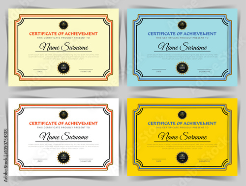 Education Certificate of Achievement Template Design, 4 Color Bundles