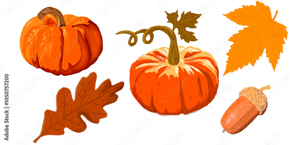 Naklejka premium pumpkin and leaves