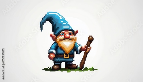 drawn pixel gnome on white background photo