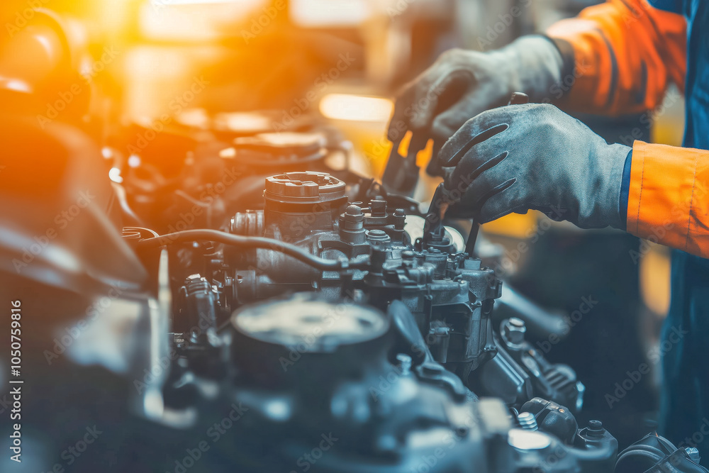 Auto mechanic working on car engine in mechanics garage. Repair service. Auto mechanic working on car engine in mechanics garage. Repair service.
