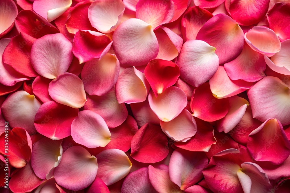 Fototapeta premium Vibrant rose petal texture in rich pink and red tones, providing a romantic and floral background. Perfect for beauty and nature-inspired themes.