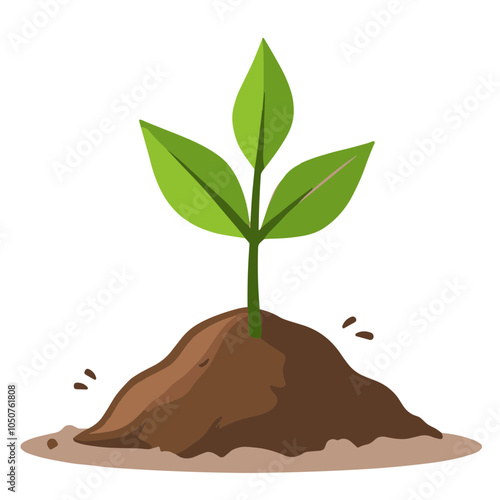 Growing plant vector illustration with soil mound, gardening concept