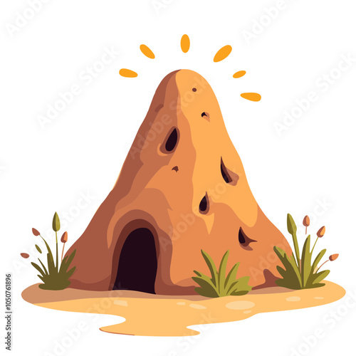 Glowing fairy house vector illustration with plants, magical dwelling design