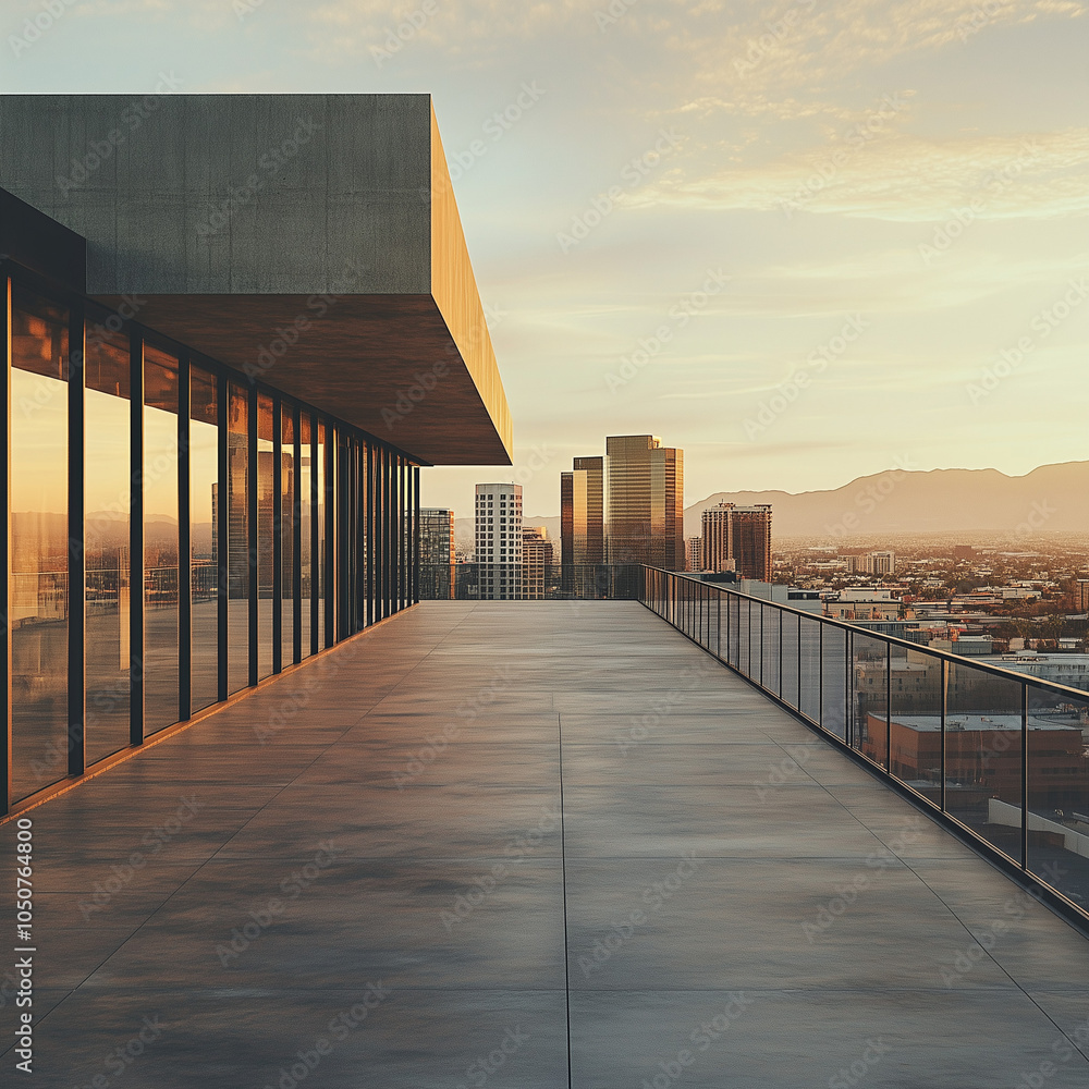 Obraz premium Urban rooftop scene with skyline in the background