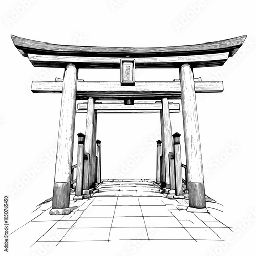 Fushimi Inari Shrine Vector Illustration, Iconic Kyoto Torii Gates