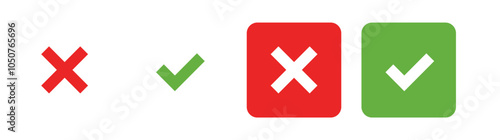 check mark icon button set. check box icon with right and wrong buttons and yes or no checkmark icons in green tick box and red cross. vector illustration