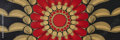 Red and gold flower pattern  abstract art  geometric design  modern and elegant  perfect for interior design projects   