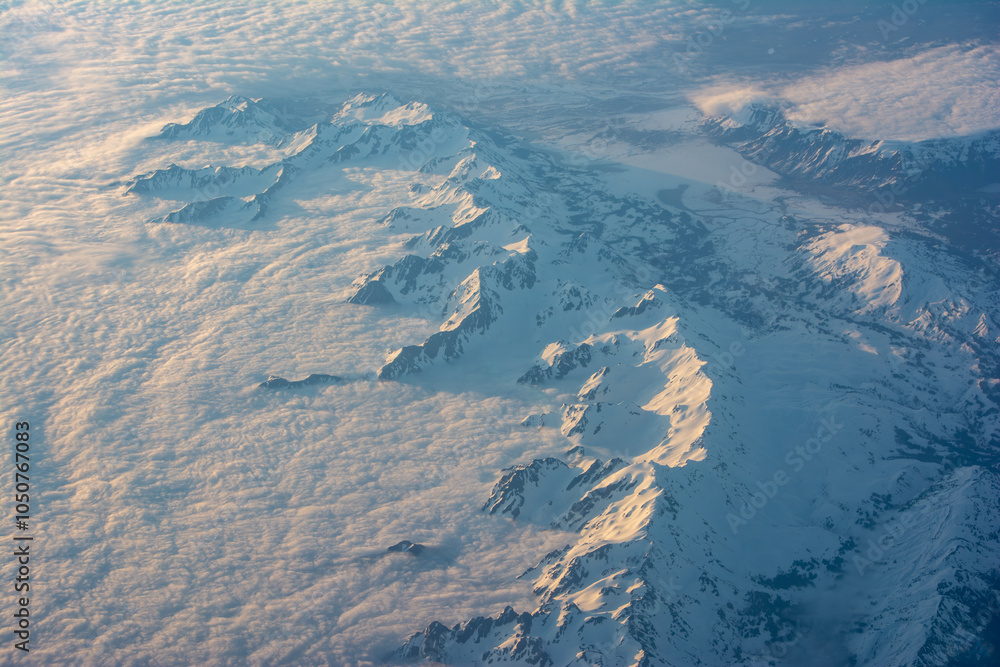Fototapeta premium aerial view of mountains in winter