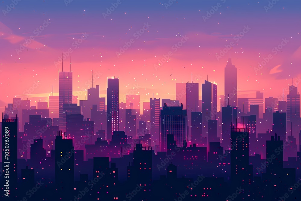 minimalistic cityscape with modern skyscrapers at dusk with vibrant sunset colors minimalistic cityscape with modern skyscrapers at dusk with vibrant sunset colors