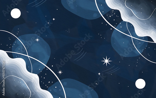 Abstract Watercolor Night Sky with White Stars and Moons  Blue and White  Minimalist Design  Perfect for Social Media  Blog  and Website Backgrounds   