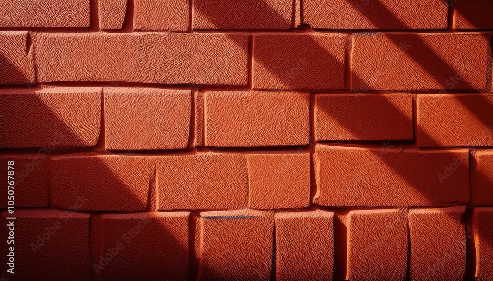 Fototapeta premium Warm Sunlit Texture on Weathered Terracotta Wall with Dramatic Shadows. Ideal for Rustic Backgrounds, Mediterranean Aesthetics, Architectural Themes, and Texture-Based Design Projects