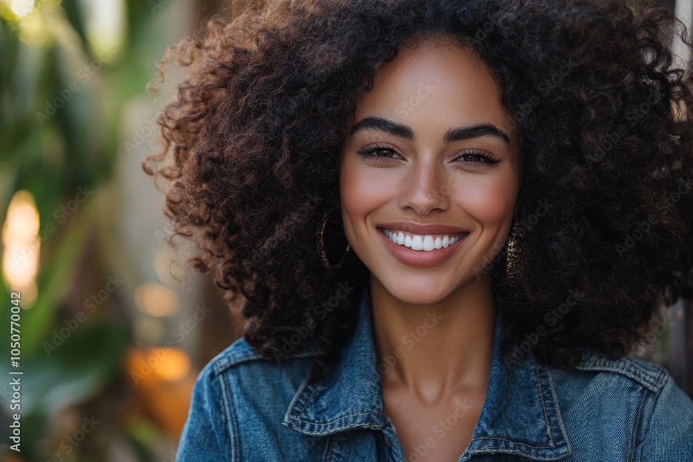 Beautiful woman smiling in demin jacket, Generative AI Beautiful woman smiling in demin jacket, Generative AI