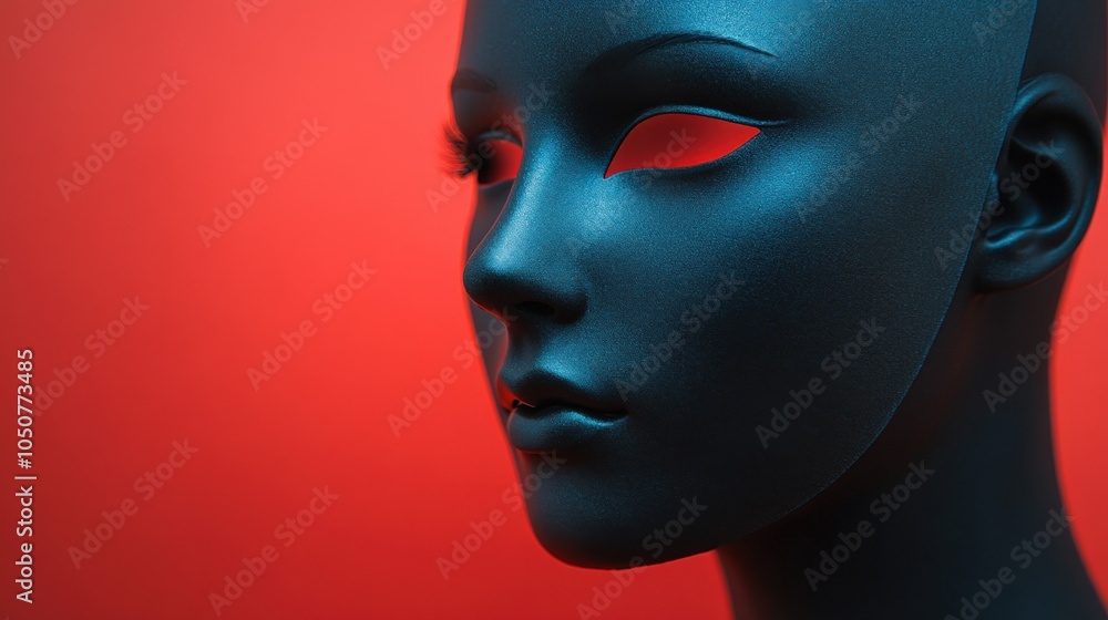 Mysterious Black Mannequin Against Red Background Mysterious Black Mannequin Against Red Background
