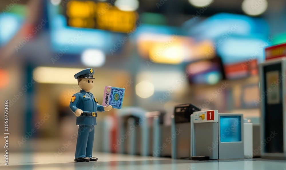 A toy police officer holding a passport. A toy police officer holding a passport.