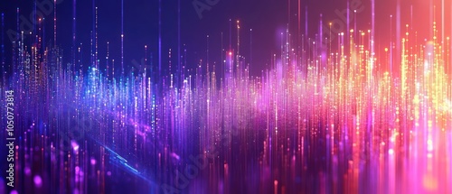 Abstract visualization of sound waves with vibrant colors and dynamic light effects.