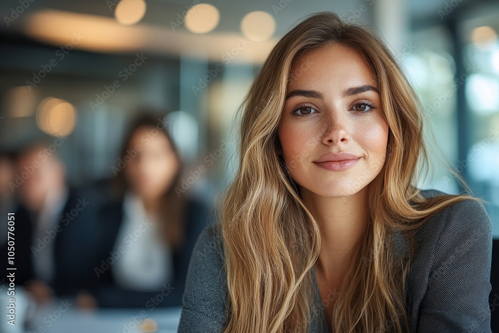 Fototapeta premium Business woman having a phone call in an office, Generative AI