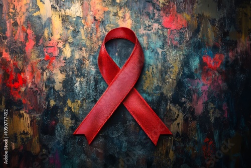 World AIDS Day. The symbol is a red ribbon on an abstract background. 