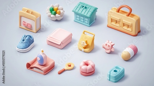 3D Vector Icon Set: Help Services Including Legal, Housing, Clothing, Hygiene, Food, and Medicines