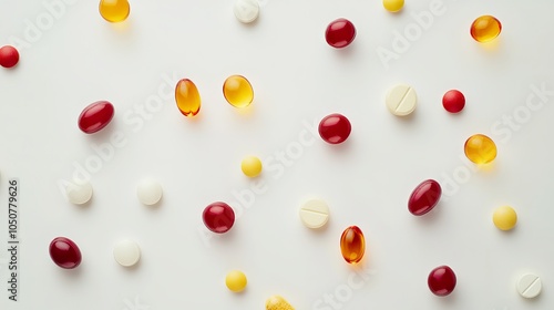 Various Vitamins on White Background: Healthcare and Medicine Banner Illustration