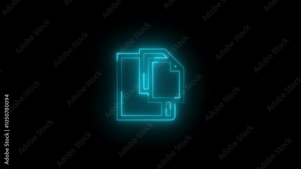 Neon copy to icon glowing black background animation Neon copy to icon glowing black background animation