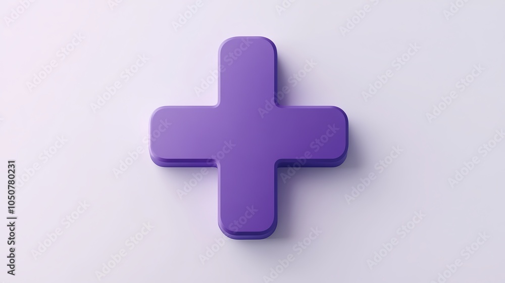 Fototapeta premium 3D Purple Plus Sign Icon: Minimal First Aid and Healthcare Symbol for Emergency Help