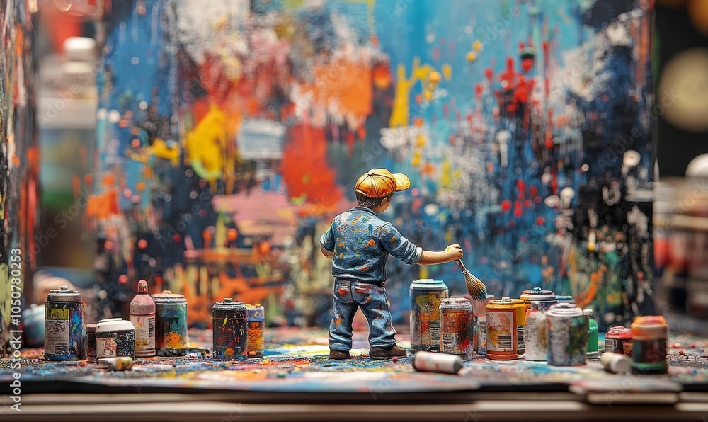 Obraz premium Artist miniature painting with colorful paints.