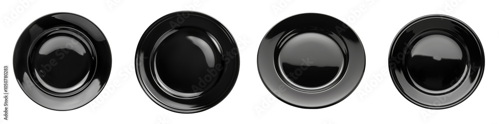 Collection of black plates empty isolated on transparent or white background Collection of black plates empty isolated on transparent or white background
