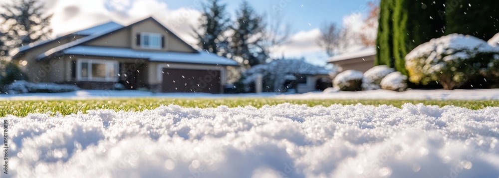 Snow on backyard lawn composition background
Snow on backyard lawn composition background