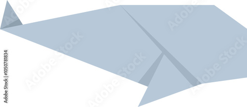 Simple origami whale is swimming from left to right on a white background