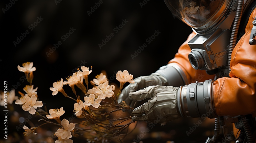 astronaut reaches for dried flowers astronaut reaches for dried flowers