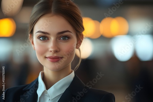 Confident flight attendant at international airport, Generative AI