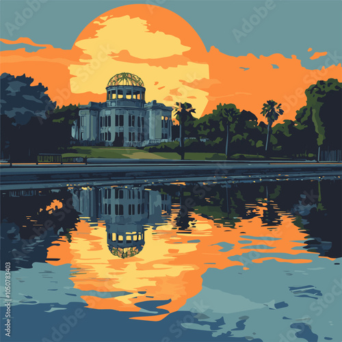 Hiroshima Peace Memorial Park Vector Illustration, Symbol of Peace and Remembrance