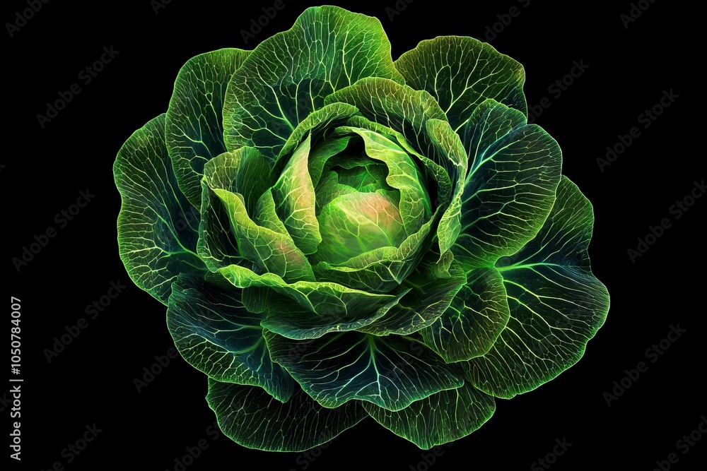 Obraz premium Fresh savoy cabbage head with textured leaves creating a visually appealing pattern