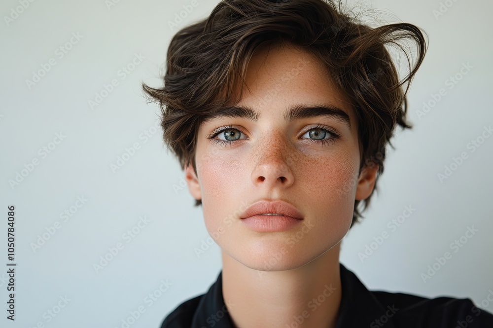 Portrait of an androgynous man on white background, Generative AI Portrait of an androgynous man on white background, Generative AI