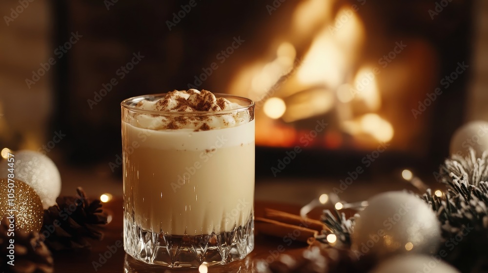 Glass of christmas eggnog composition background Glass of christmas eggnog composition background