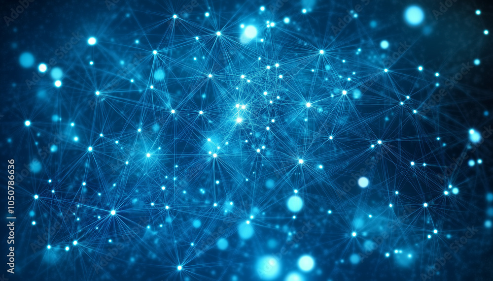 Fototapeta premium Blue glowing network connection background, Connected dots