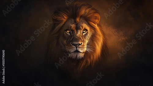 regal lion with magnificent mane and golden eyes