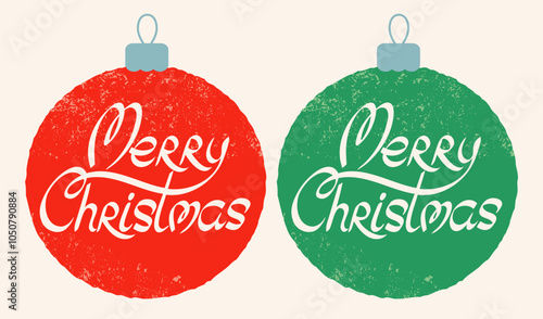 Vector vintage balls for Christmas with hand drawing lettering. Holiday banners for Christmas in retro style.