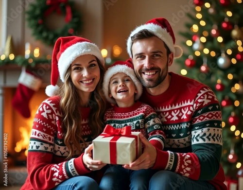 family with christmas gift