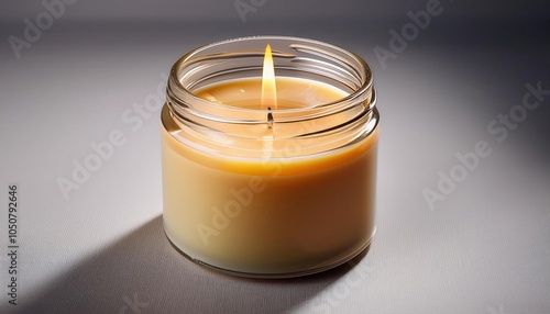 Soft Amber Glow of Aromatherapy Candle in Transparent Glass Jar. Perfect for Relaxing Spa Ambiance, Home Decor Accents, Mindfulness Meditation, and Creating Cozy, Tranquil Spaces