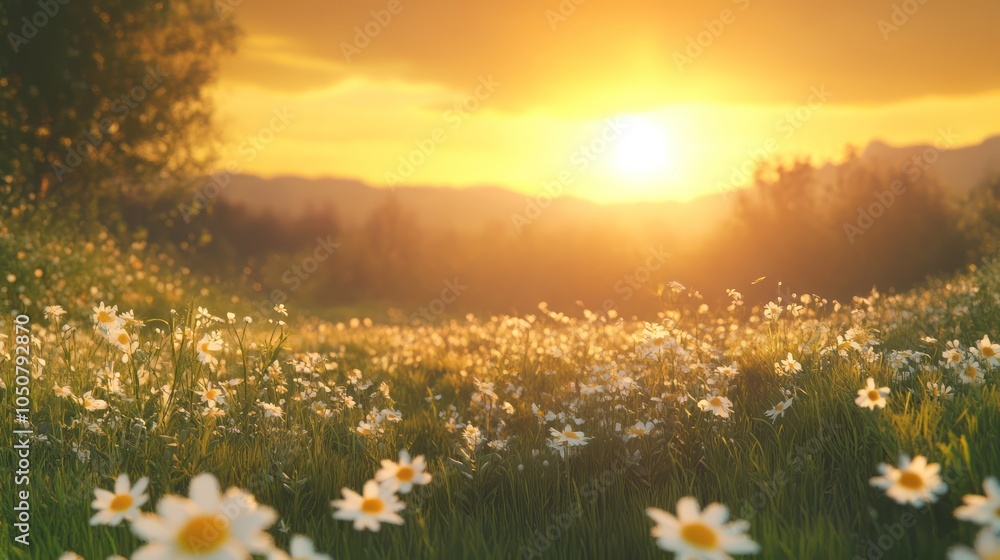 Obraz premium serene meadow at sunrise welcoming a new day