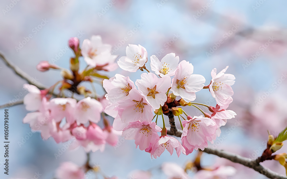 Delicate pink cherry blossoms blooming in spring a symbol of new beginnings and renewal Delicate pink cherry blossoms blooming in spring a symbol of new beginnings and renewal