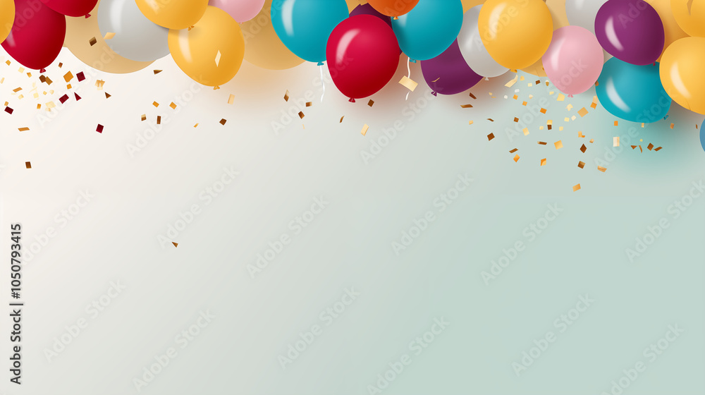 birthday party balloons with confetti, background, banner birthday party balloons with confetti, background, banner