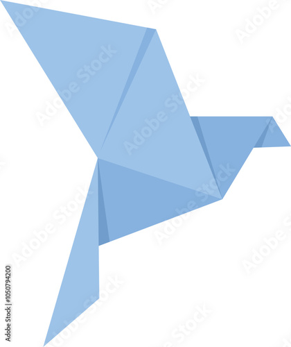 Light blue origami bird is flying with its wings spread
