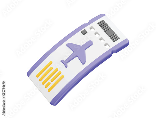 Airplane ticket icon illustration. Airline boarding pass ticket. Summer vacation 3d illustration