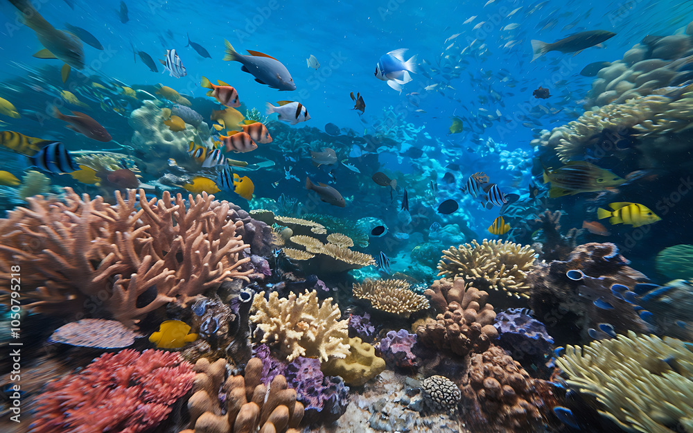Fototapeta premium Vibrant coral reef teeming with colorful fish a vibrant underwater paradise 